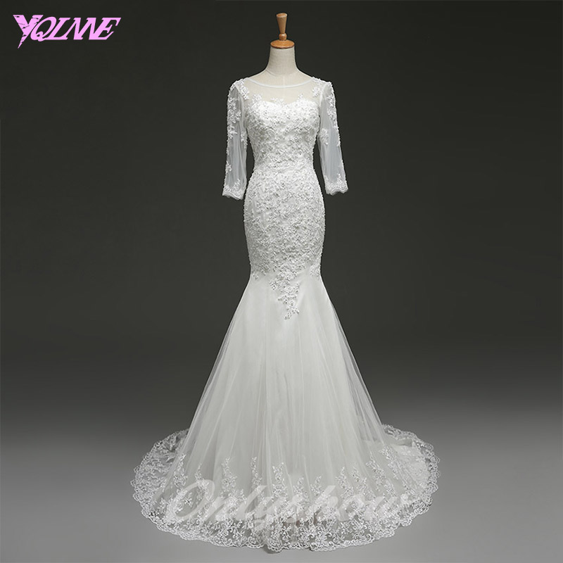 White Wedding Dress,Bridal Dresses,Mermaid Wedding Dress,Long Sleeve