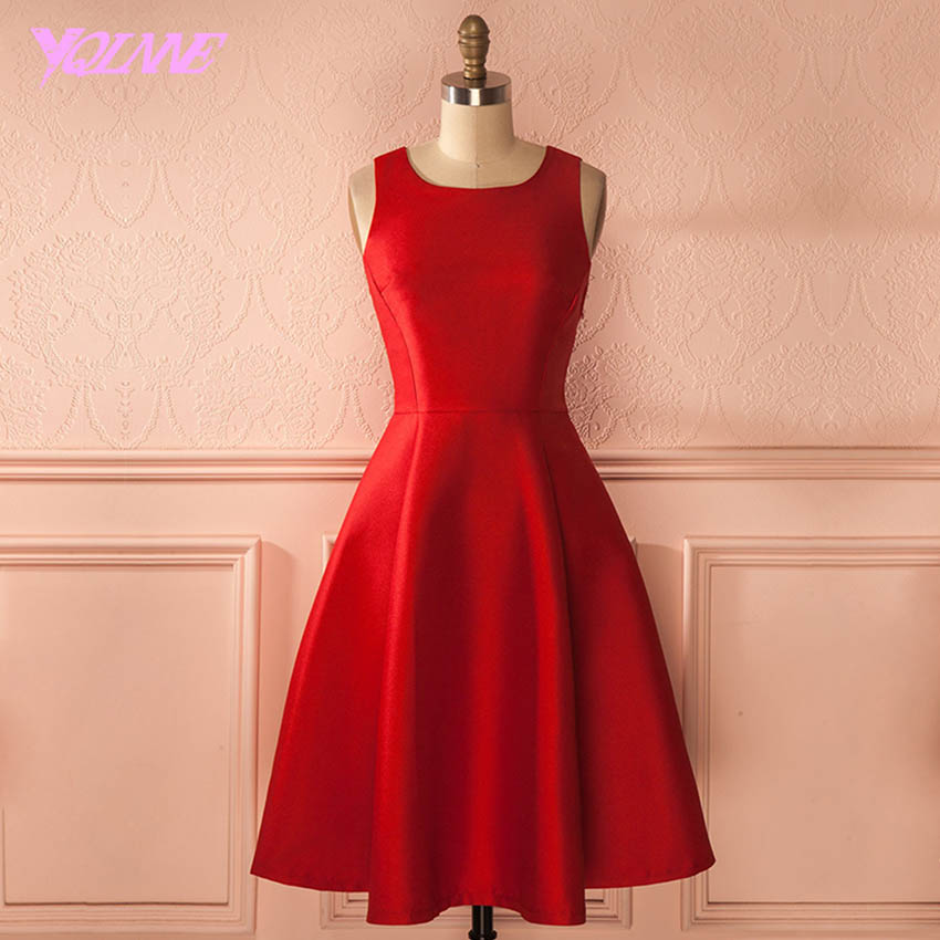 Prom Dresses,red Dresses,short Party Dresses,satin Dress,tea Length Dress