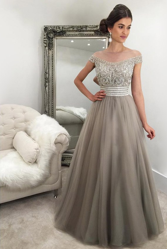 Off The Shoulder Prom Dresses,prom Dress,sexy Prom Dresses,gray Prom Dresses,beading Prom Dresses,prom Gown
