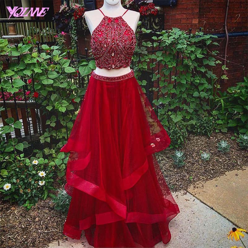 Red Prom Dresses,2 Pieces Prom Dresses,crystals Prom Dresses,prom Gown,sexy Prom Dresses,evening Gown,organza Dresses,red Dresses