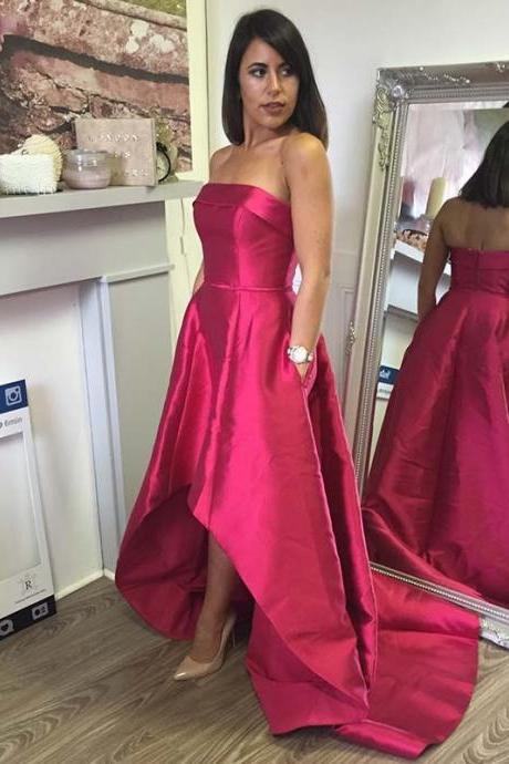 strapless satin high low dress