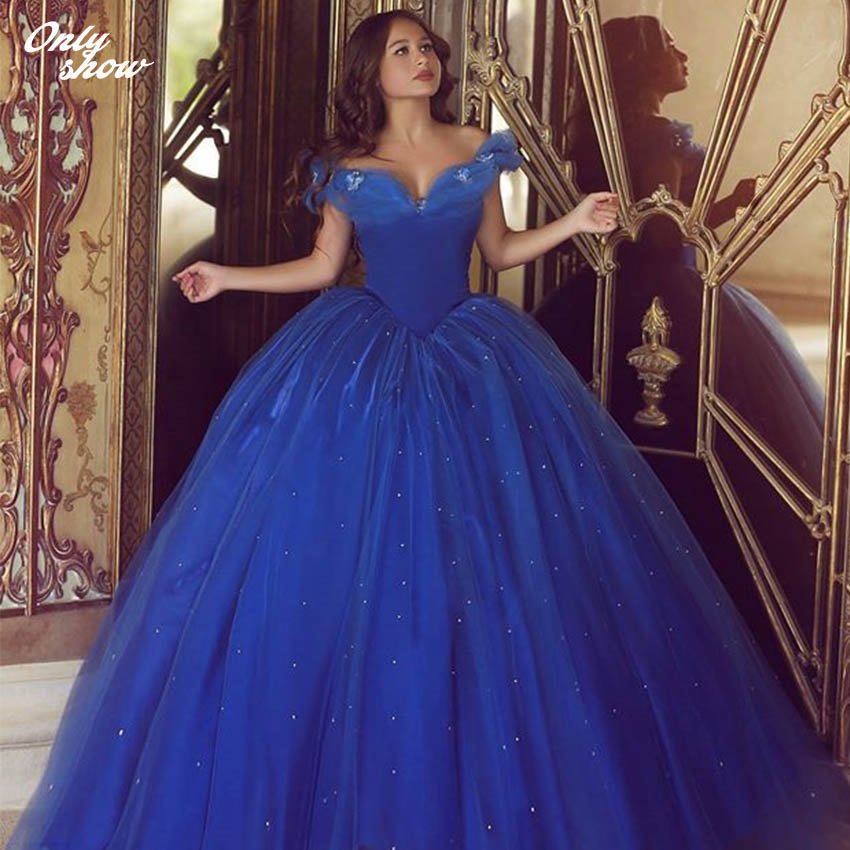 Classic Cinderella Dresses Quinceanera Dresses Ball Gown Royal Blue Dressoff The Shoulder 3626